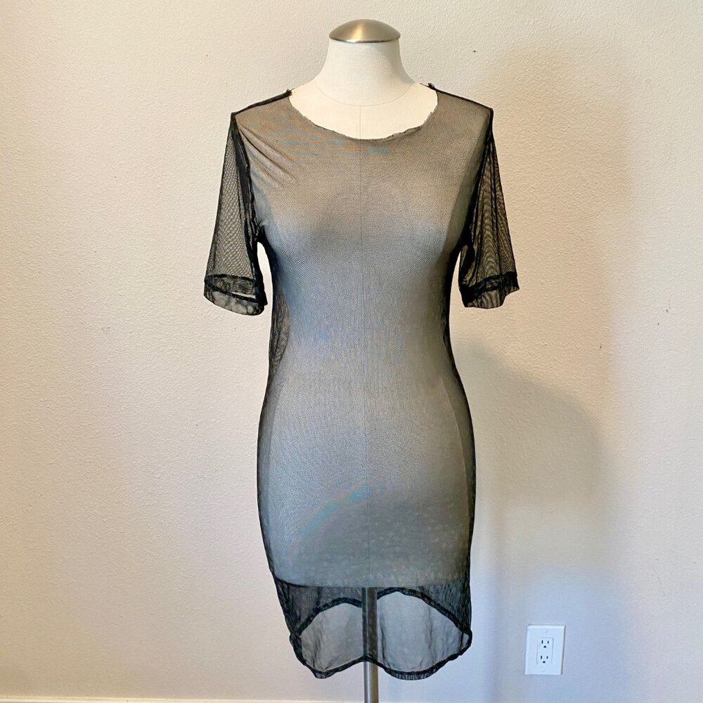 Sheer Black Floral Dress Overlay - Skater Grunge Style, Unfinished Neckline, S/M